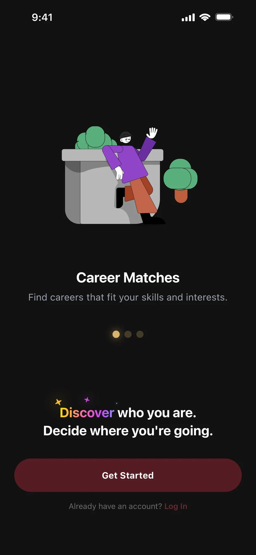 The PathPro AI welcome screen: Career Matches. Find careers that fit your skills and interests.